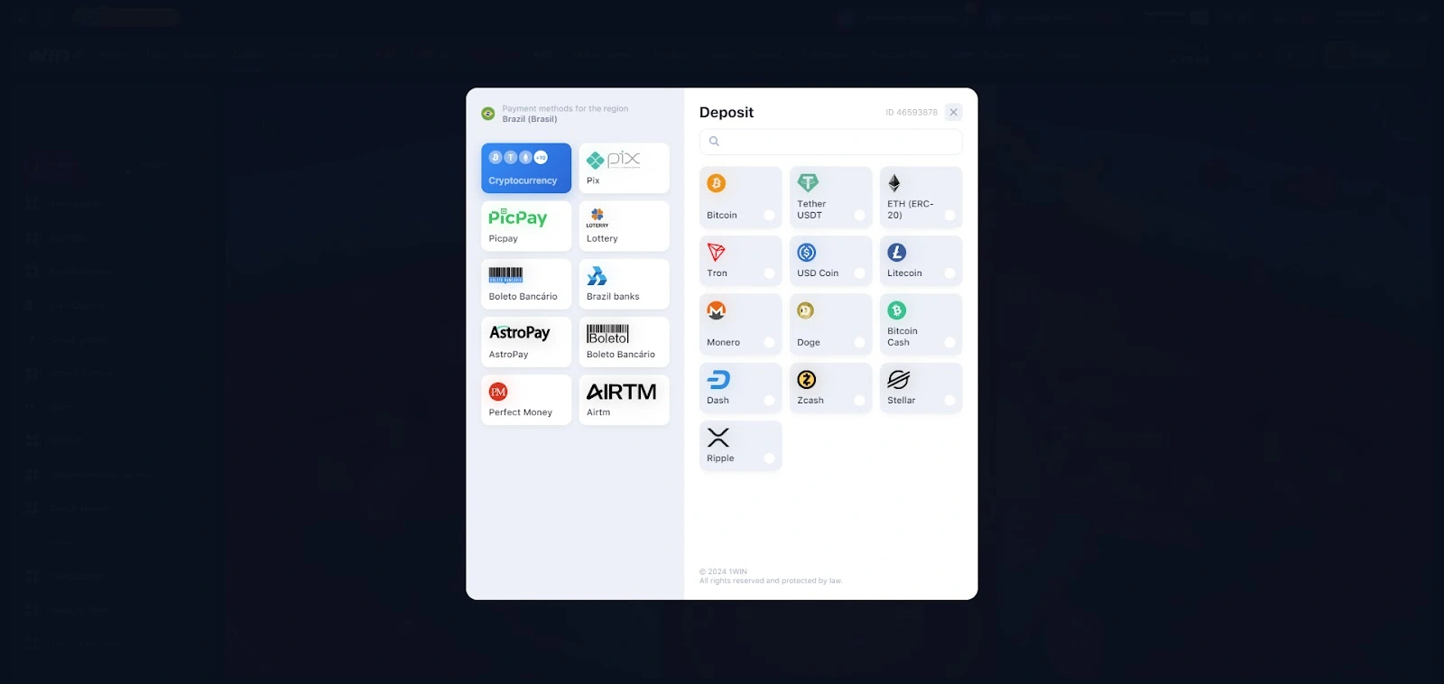 1win deposit list